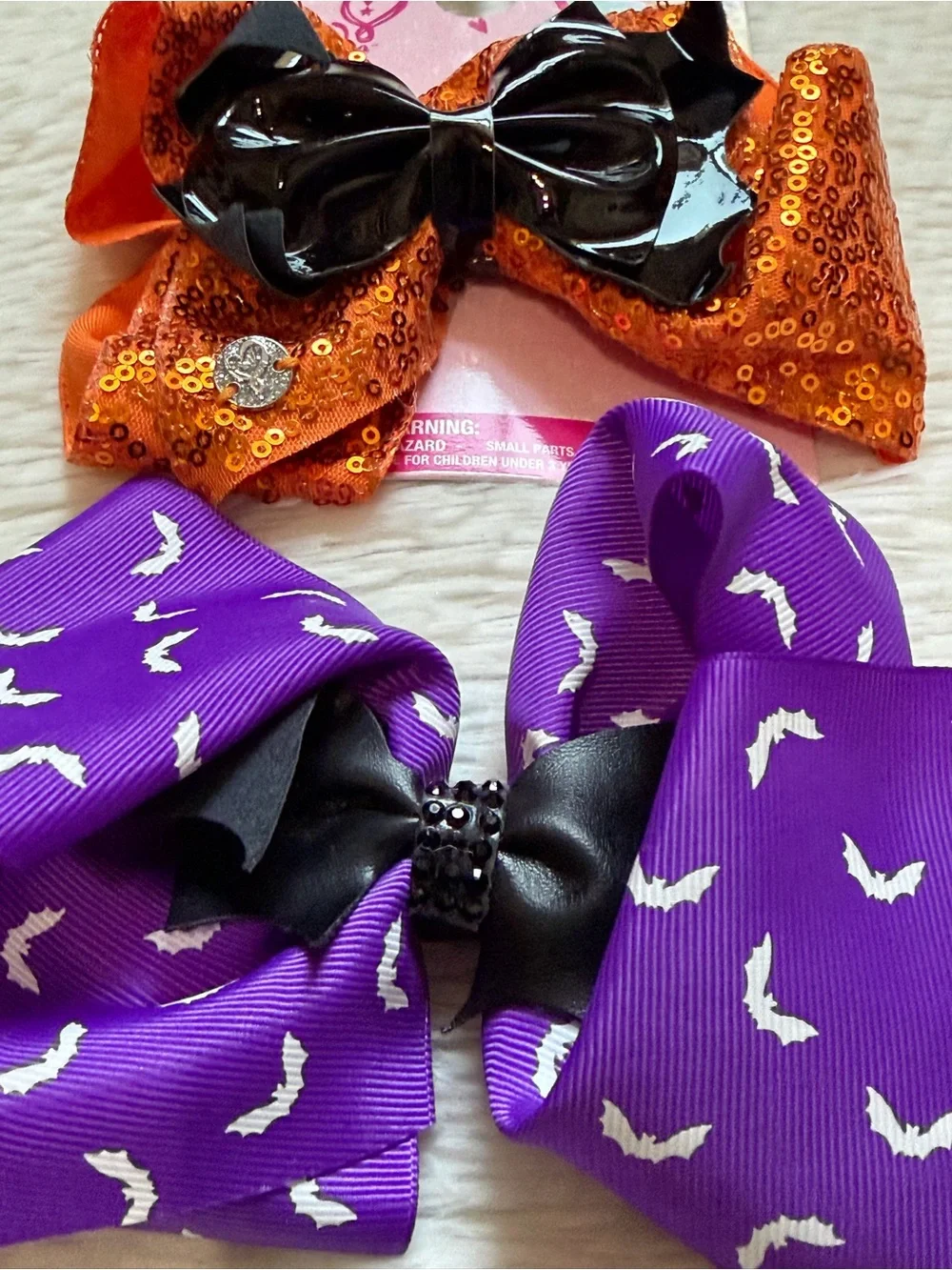 JoJo Siwa spooky Halloween style orange sequin & Purple Bat Hair Bows